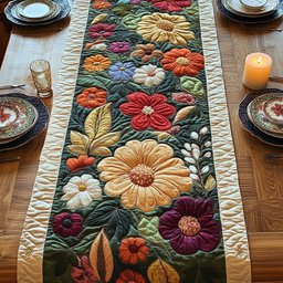 Folk Flowers on Cream Panel Table Runner - Made to Order TABLE928