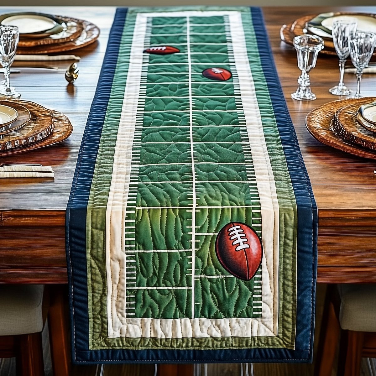 Football on Green Yard Lines Table Runner - Made to Order TABLE928