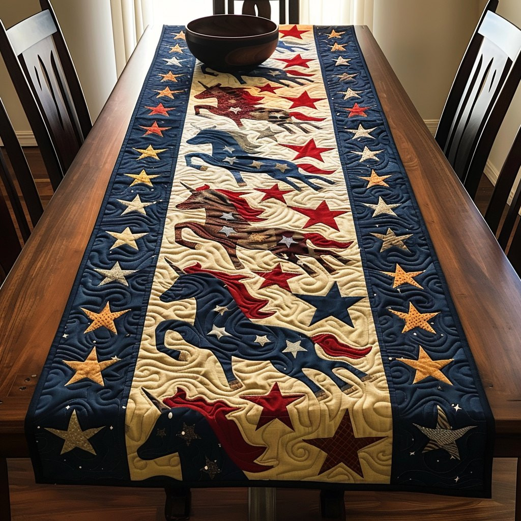 Folk Horse with Stars on Navy Table Runner - Made to Order TABLE928
