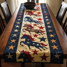 Folk Horse with Stars on Navy Table Runner - Made to Order TABLE928