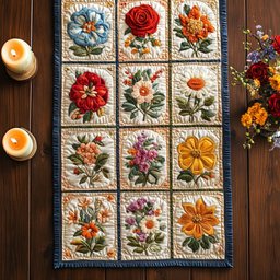 Flower Blocks in a Grid Table Runner - Made to Order TABLE928