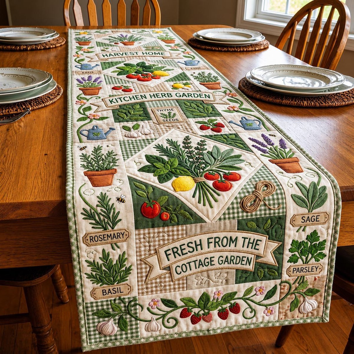 Fresh From the Cottage Garden Herbs Table Runner - Made to Order TABLE928