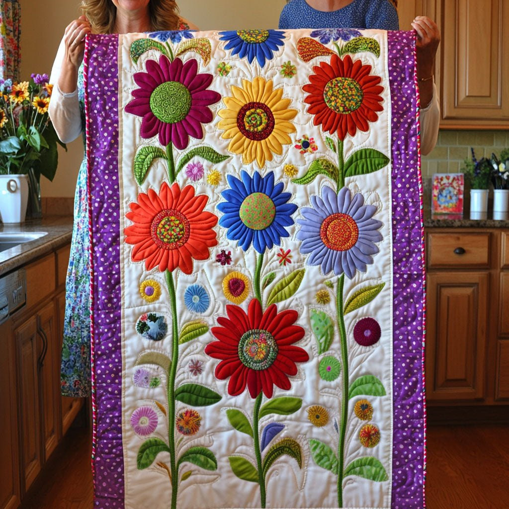 Folk Daisies on Purple Ground Table Runner - Made to Order TABLE928
