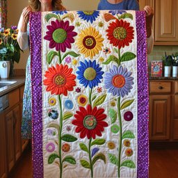 Folk Daisies on Purple Ground Table Runner - Made to Order TABLE928