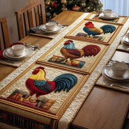 Framed Roosters Table Runner - Made to Order TABLE928