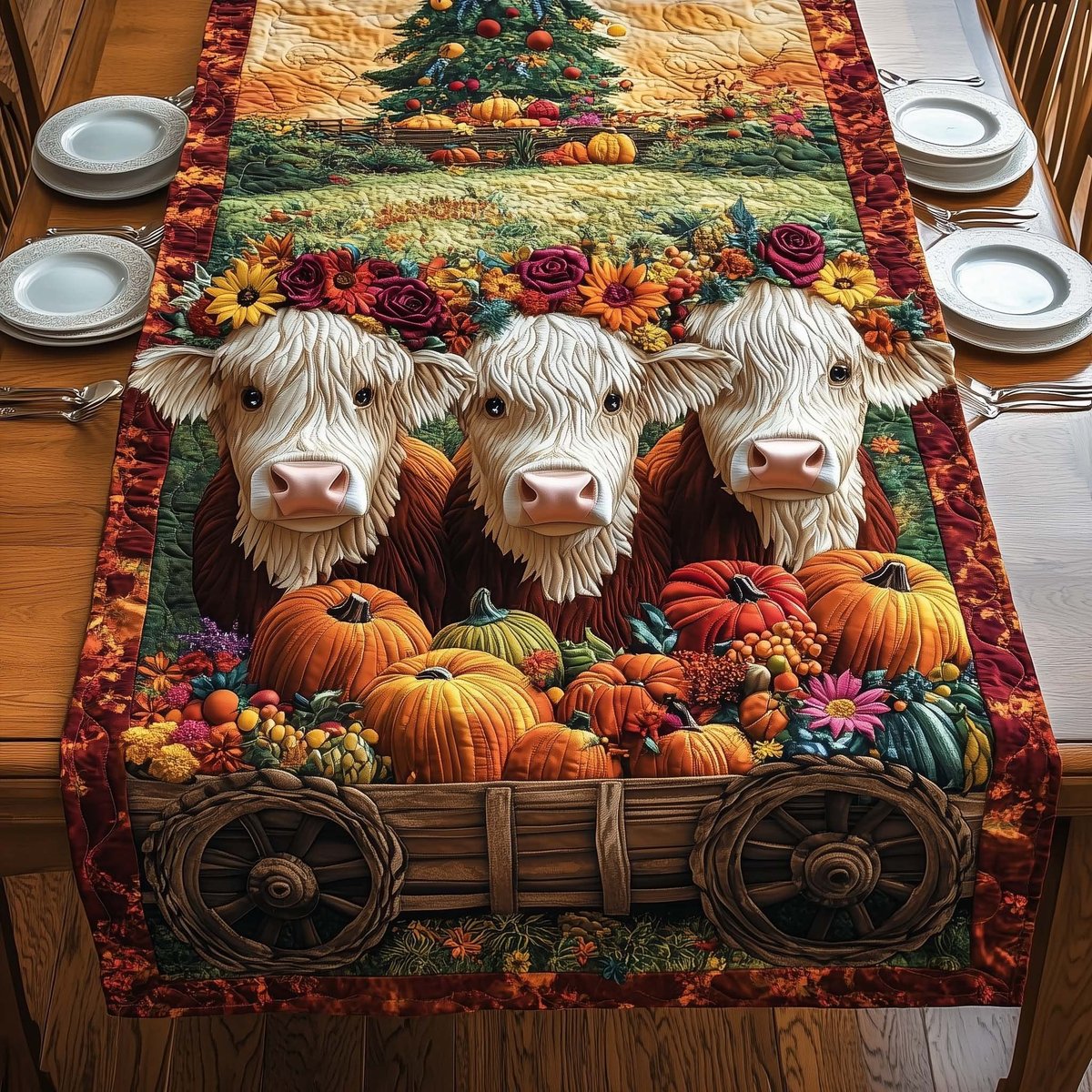 Flower Cows Table Runner - Made to Order TABLE928