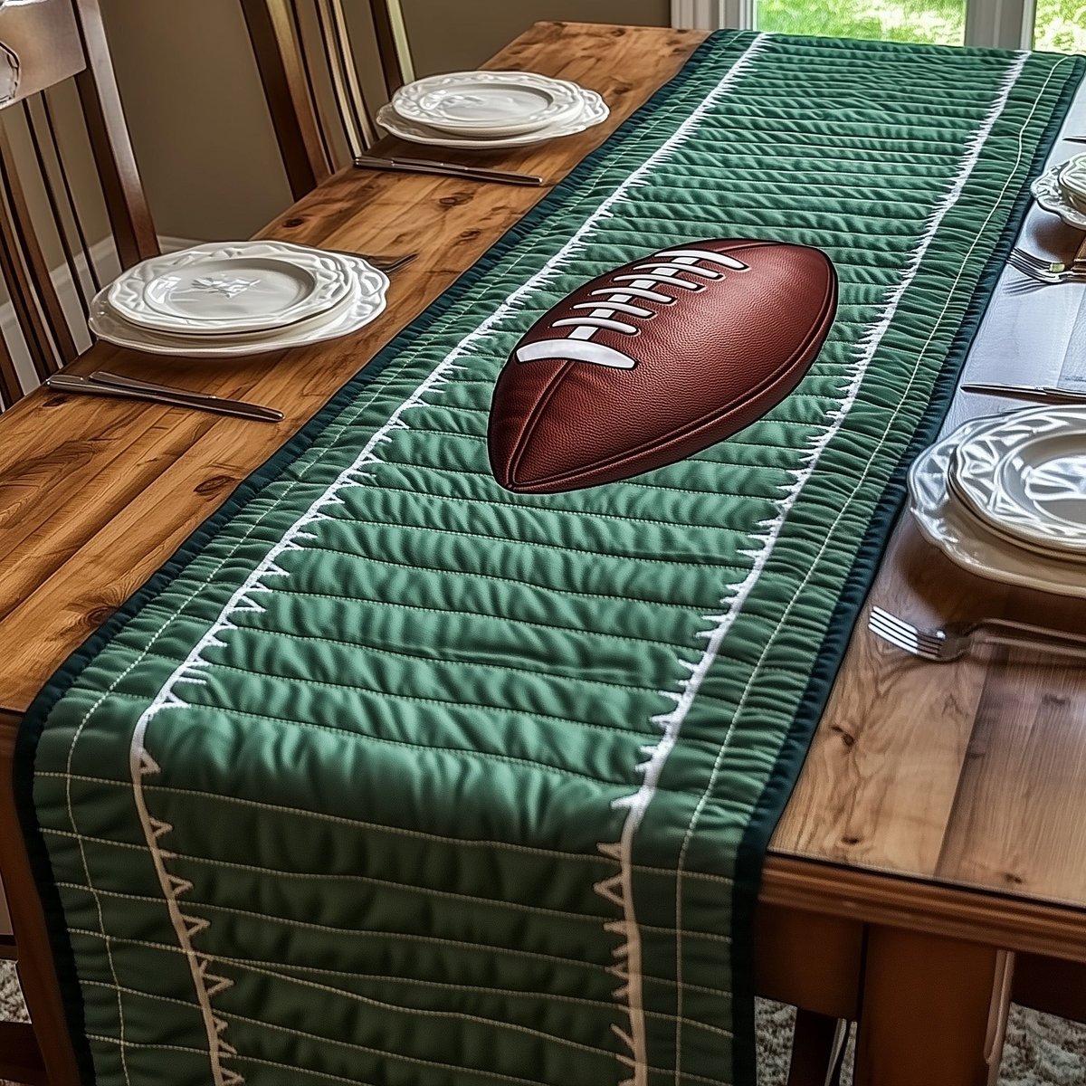 Football on Quilted Green Field Table Runner - Made to Order TABLE928