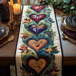 Folk Heart with Green Leaves Table Runner - Made to Order TABLE928