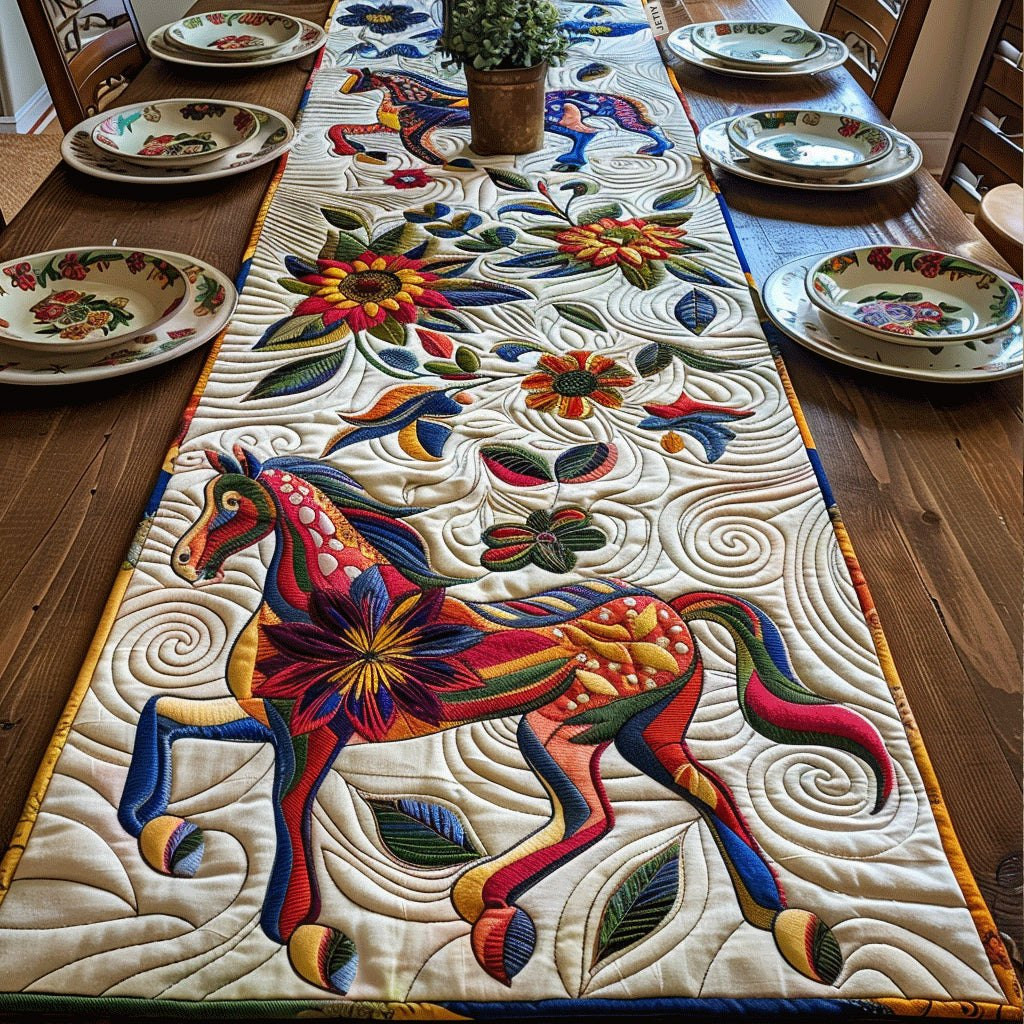Floral Patchwork Horse on Cream Table Runner - Made to Order TABLE928
