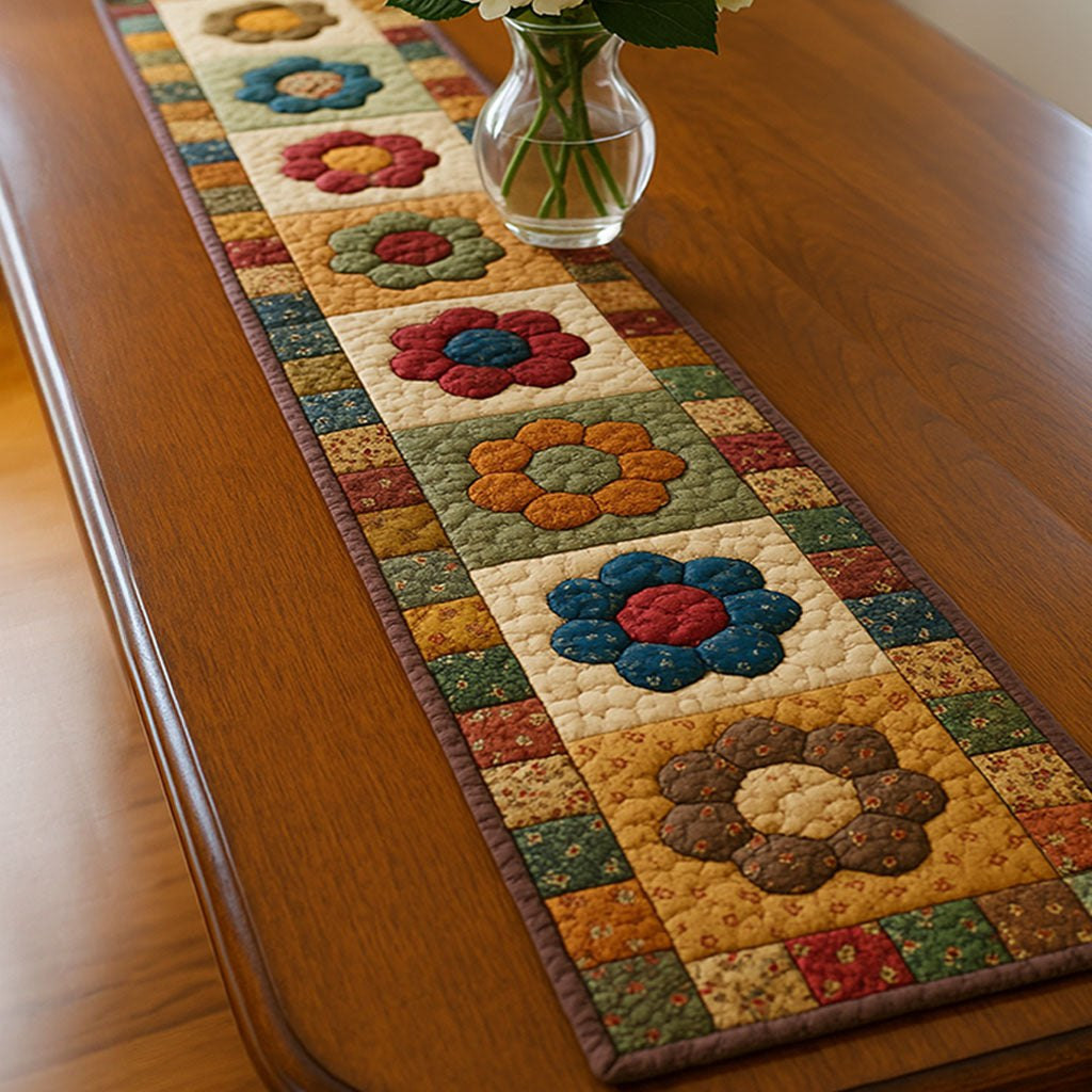 Flower Blocks on Cream Strip Table Runner - Made to Order TABLE928