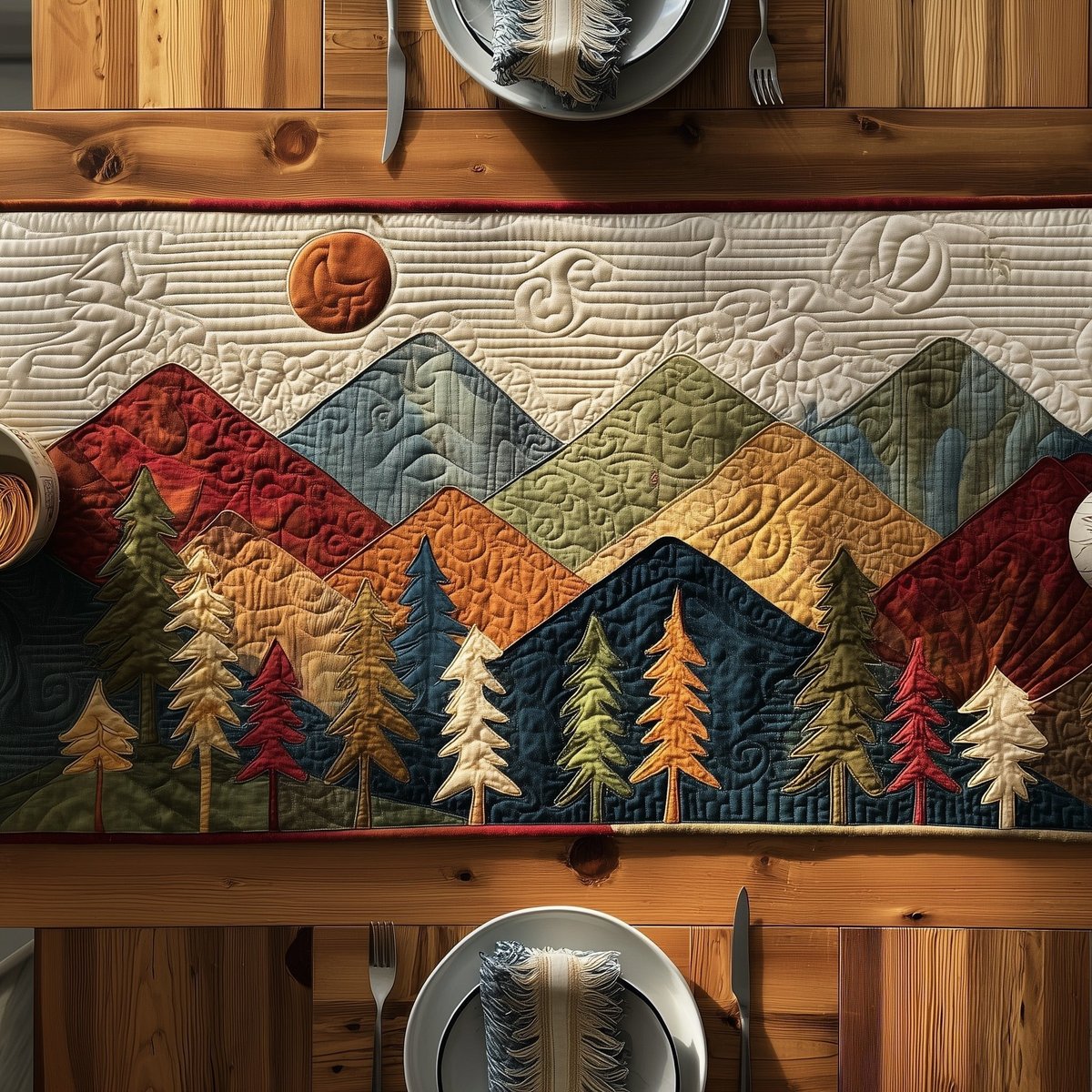 Folk Mountains with Rising Sun Table Runner - Made to Order TABLE928