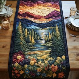 Forest River with Autumn Flowers Table Runner - Made to Order TABLE928