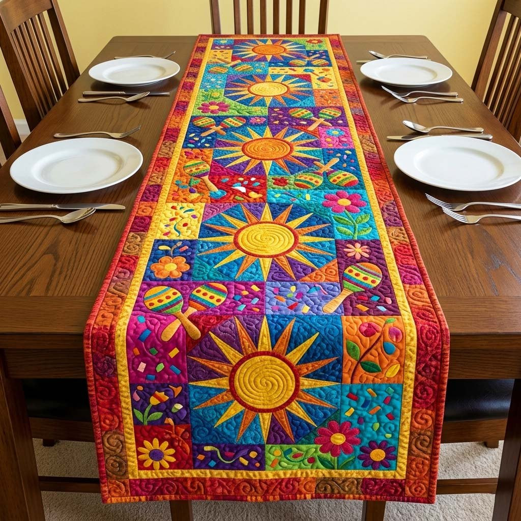 Folk Suns on Bright Squares Table Runner - Made to Order TABLE928