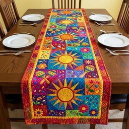 Folk Suns on Bright Squares Table Runner - Made to Order TABLE928