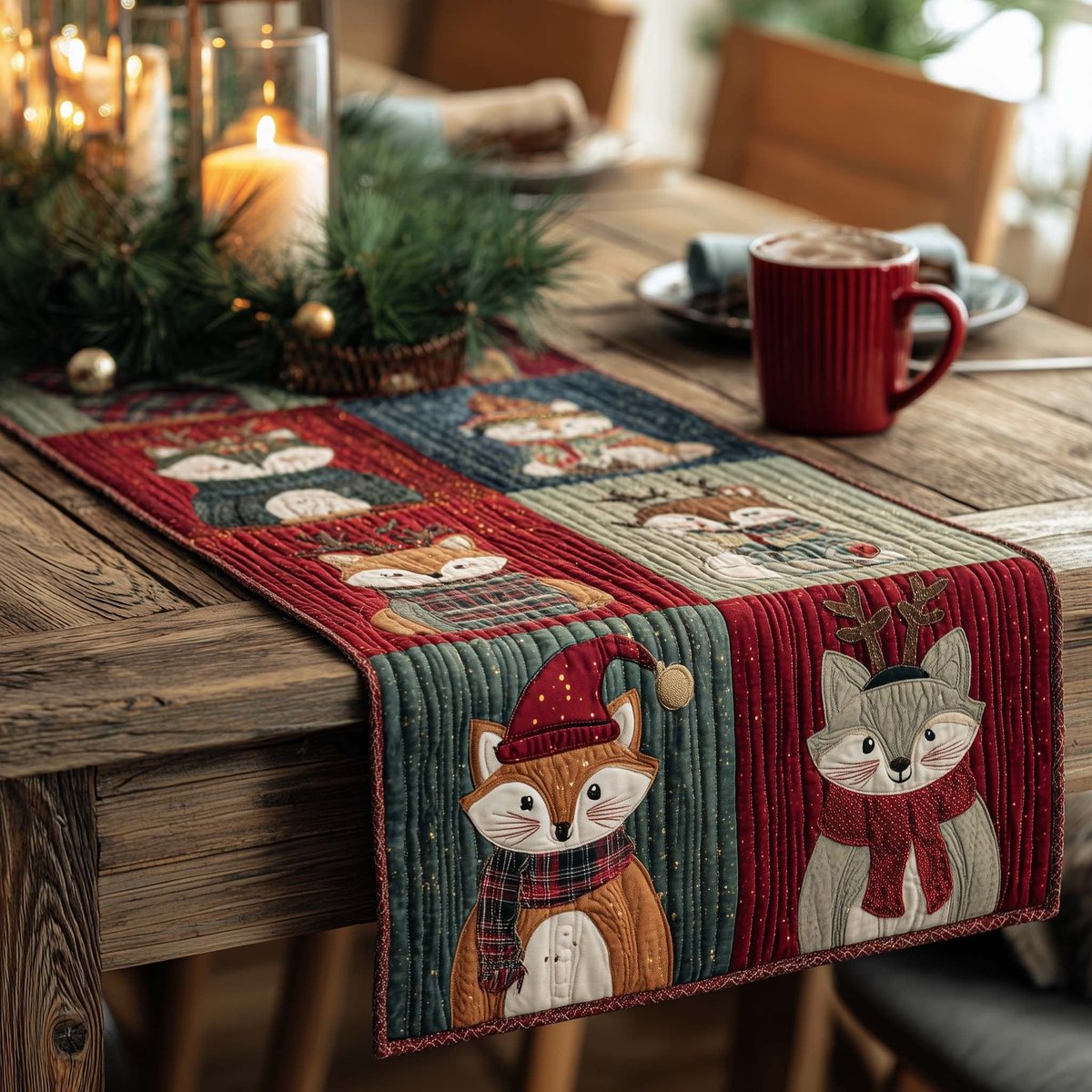 Fox and Wolf in Red Hats Table Runner - Made to Order TABLE928