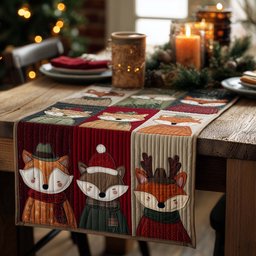 Foxes with Scarves and Hats Table Runner - Made to Order TABLE928