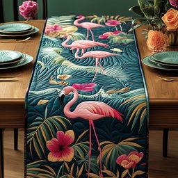 Flamingos Among Tropical Palm Leaves Table Runner - Made to Order TABLE928