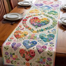 Floral Hearts on Ivory Panel Table Runner - Made to Order TABLE928