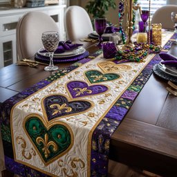 Fleur de Lis Hearts on Ivory Table Runner - Made to Order TABLE928
