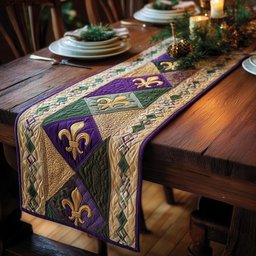 Fleur de Lis on Green Blocks Table Runner - Made to Order TABLE928