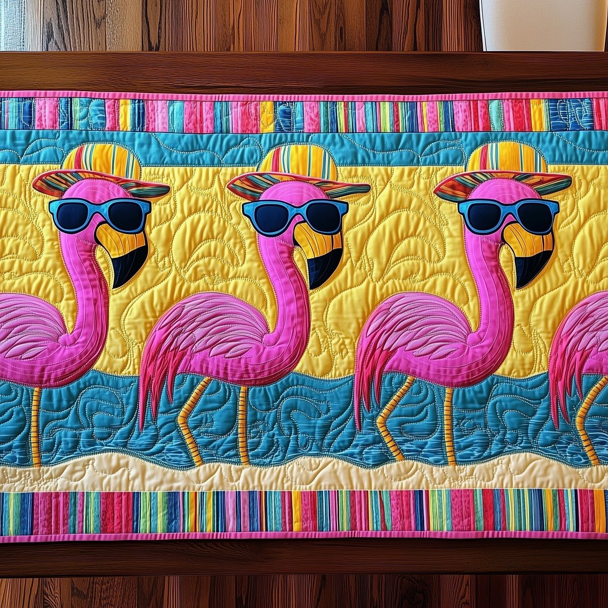 Flamingos with Shades on Yellow Table Runner - Made to Order TABLE928