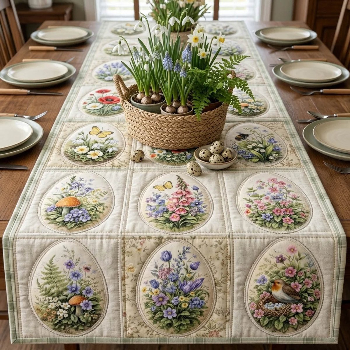 Floral Easter Egg Blocks Table Runner - Made to Order TABLE928