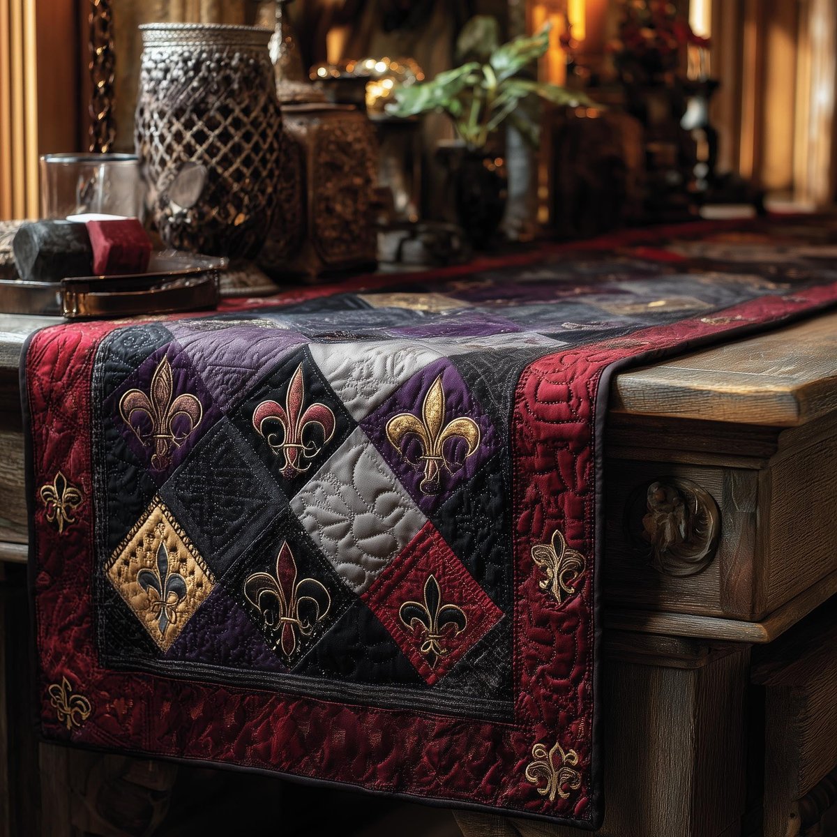 Fleur de Lis Diamonds in Red Table Runner - Made to Order TABLE928