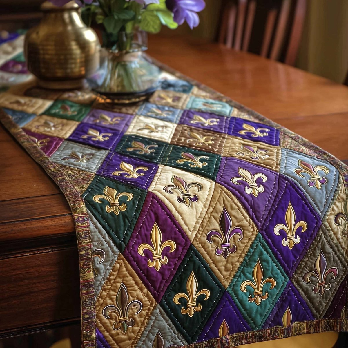 Fleur de Lis on Purple Lattice Table Runner - Made to Order TABLE928