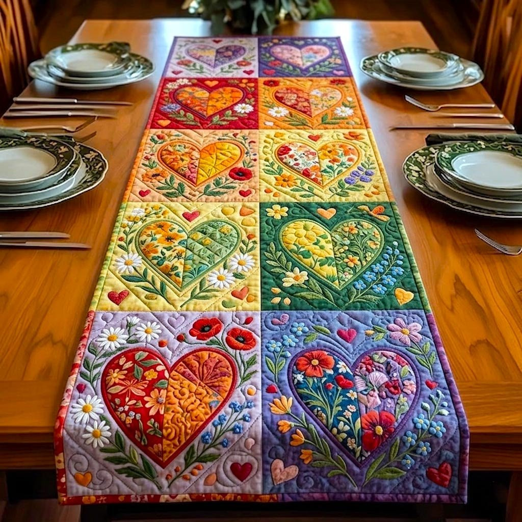 Floral Hearts Patchwork Blocks Table Runner - Made to Order TABLE928