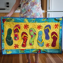 Flip Flops on Yellow Panel Table Runner - Made to Order TABLE928