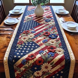 Flag with Poppies and Daisies Table Runner - Made to Order TABLE928