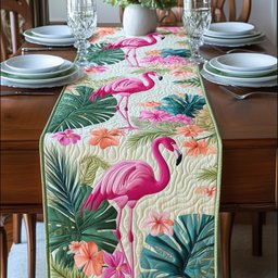 Flamingo Among Palm Leaves Table Runner - Made to Order TABLE928