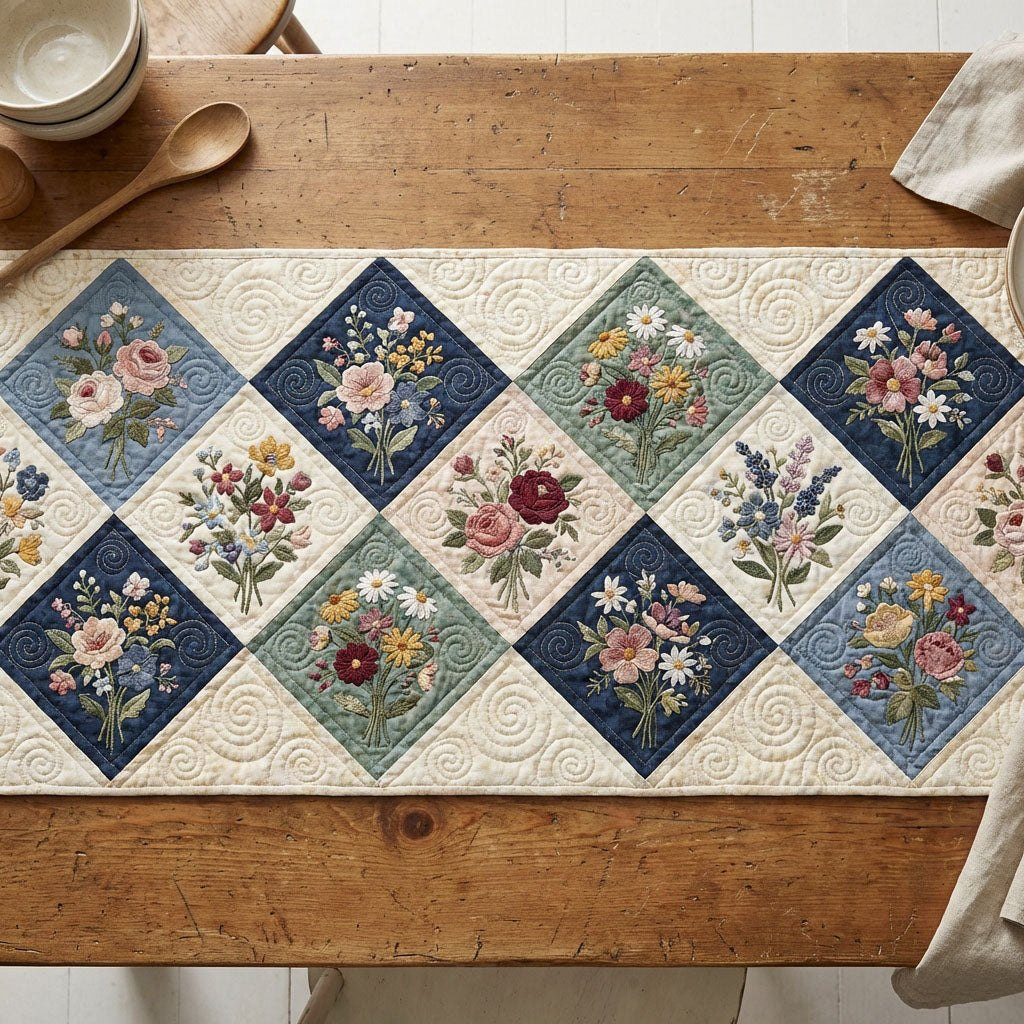 Floral Diamonds in Soft Pastels Table Runner - Made to Order TABLE928