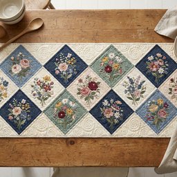 Floral Diamonds in Soft Pastels Table Runner - Made to Order TABLE928