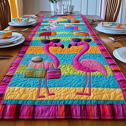 Flamingos with Sunglasses on Stripes Table Runner - Made to Order TABLE928