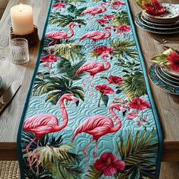 Flamingos Among Palms and Hibiscus Table Runner - Made to Order TABLE928