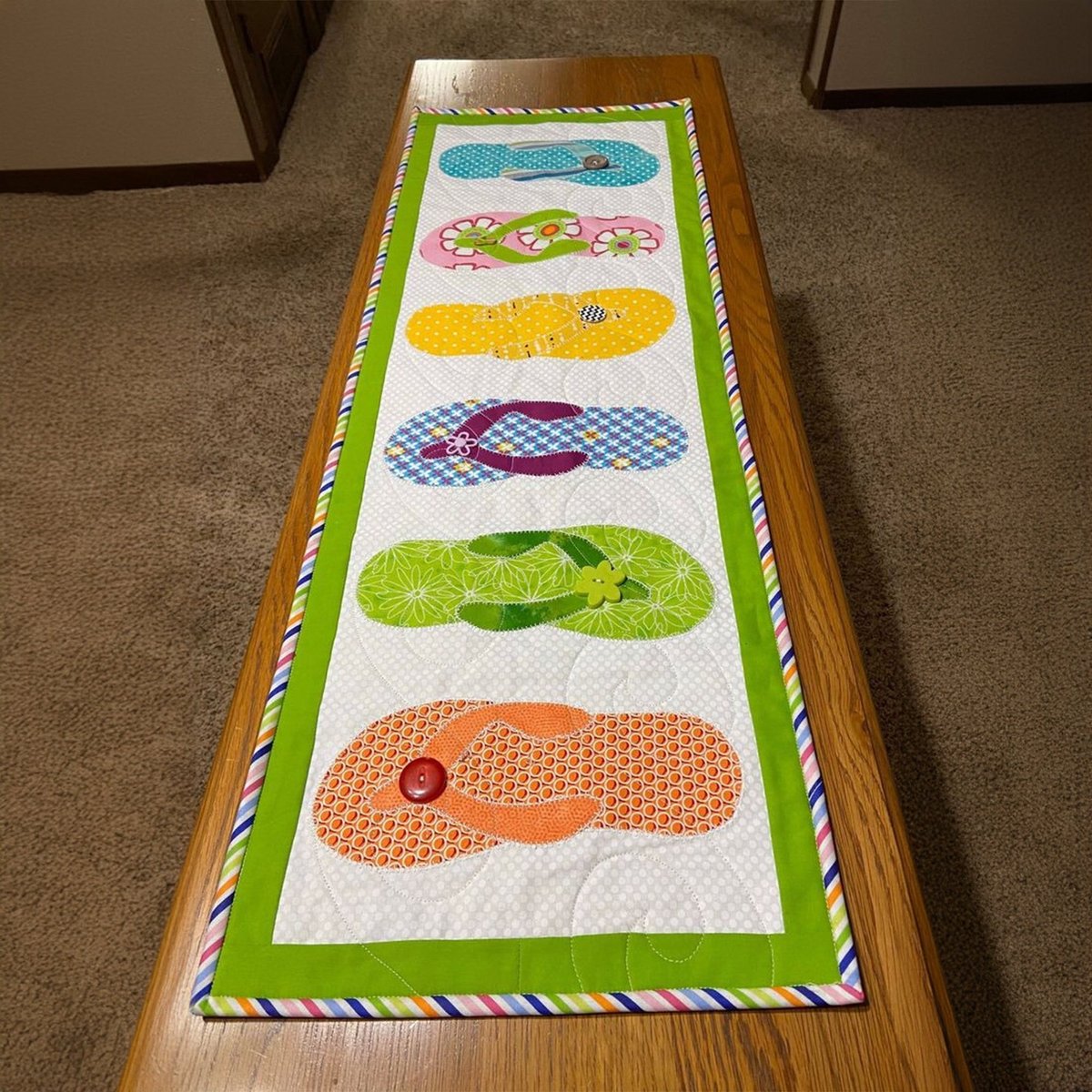 Flip Flops with Green Border Table Runner - Made to Order TABLE928