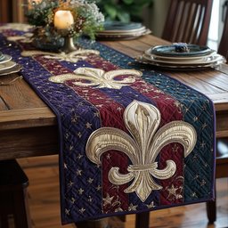 Fleur de Lis on Blue and Red Table Runner - Made to Order TABLE928
