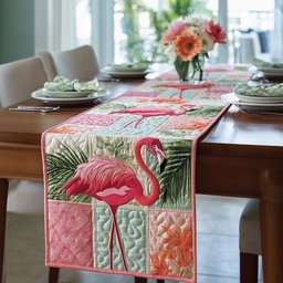 Flamingo Among Tropical Leaves Table Runner - Made to Order TABLE928