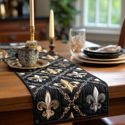 Fleur de Lis on Black and Gold Table Runner - Made to Order TABLE928