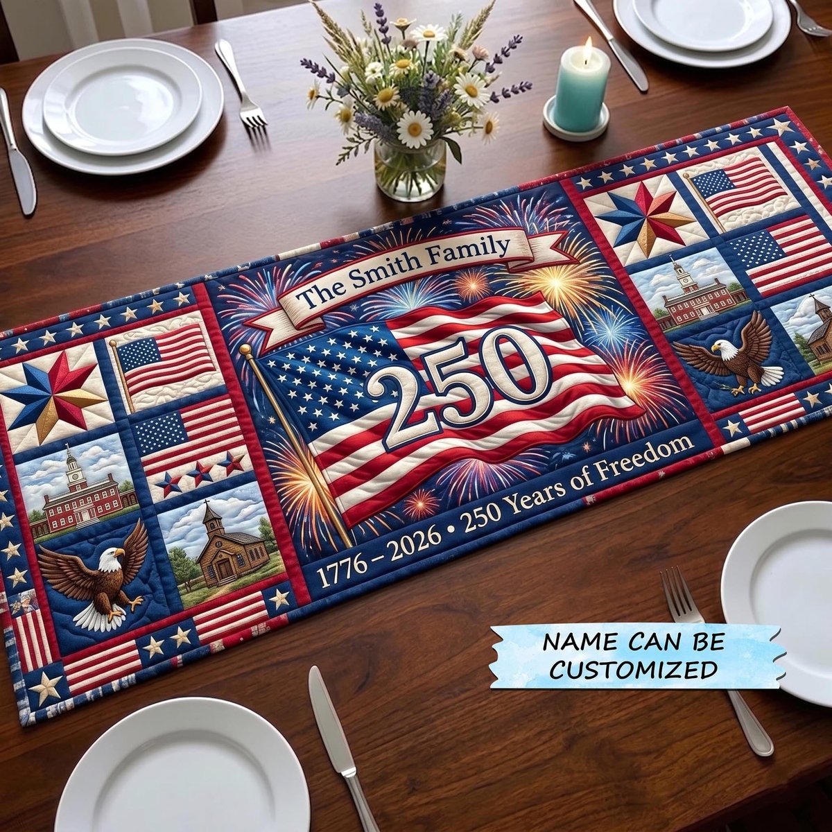 Fireworks with Red 250 Blocks Table Runner - Made to Order TABLE928