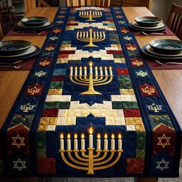 Festival Menorah Patch Table Runner - Made to Order TABLE928