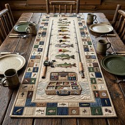 Fishing Gear and Tackle Box Blocks Table Runner - Made to Order TABLE928