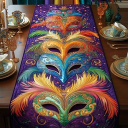 Feathered Carnival Masks in Bright Colors Table Runner - Made to Order TABLE928
