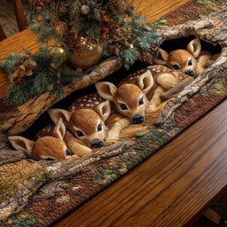 Fawns with Holly and Berries Table Runner - Made to Order TABLE928