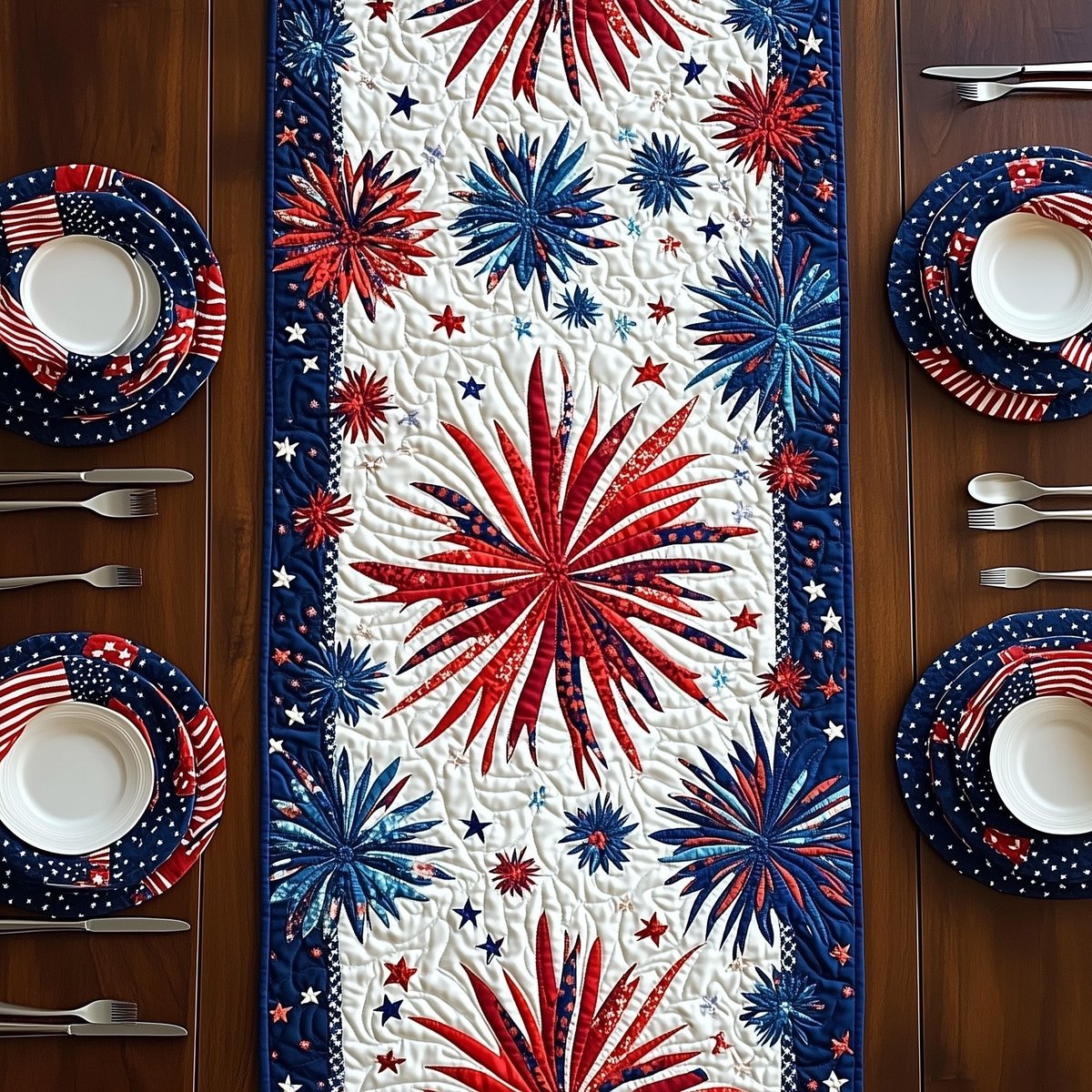 Fireworks in Red and Blue Table Runner - Made to Order TABLE928