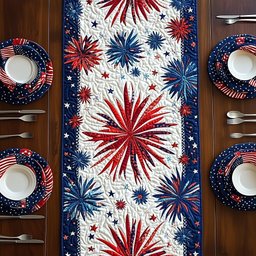 Fireworks in Red and Blue Table Runner - Made to Order TABLE928