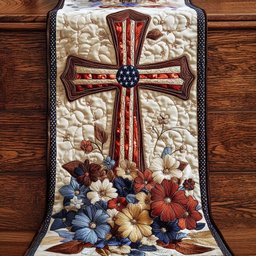 Flag Cross with Garden Flowers Table Runner - Made to Order TABLE928