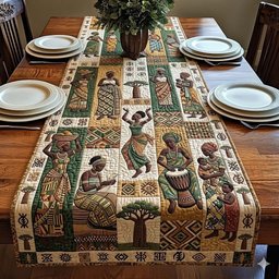 Figures with Drums and Baskets Table Runner - Made to Order TABLE928