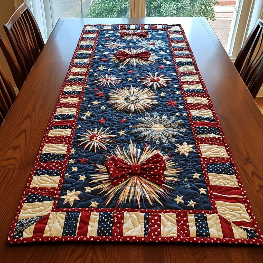 Fireworks on Navy with Ribbon Table Runner - Made to Order TABLE928